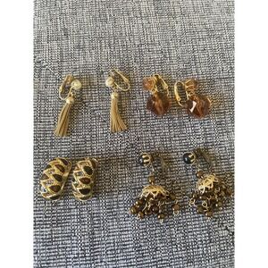 Vintage Clip on Costume Jewelry Earrings Lot 4 Pairs Gold Tone Estate Sale
